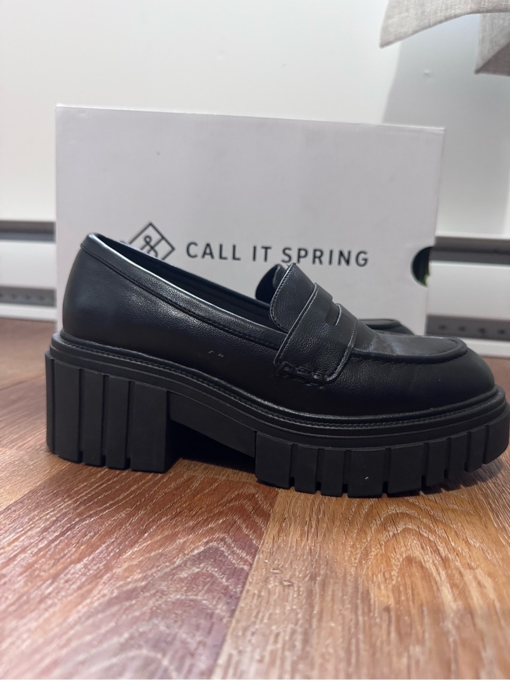 Call It Spring Black Chunky Lug Sole Loafers